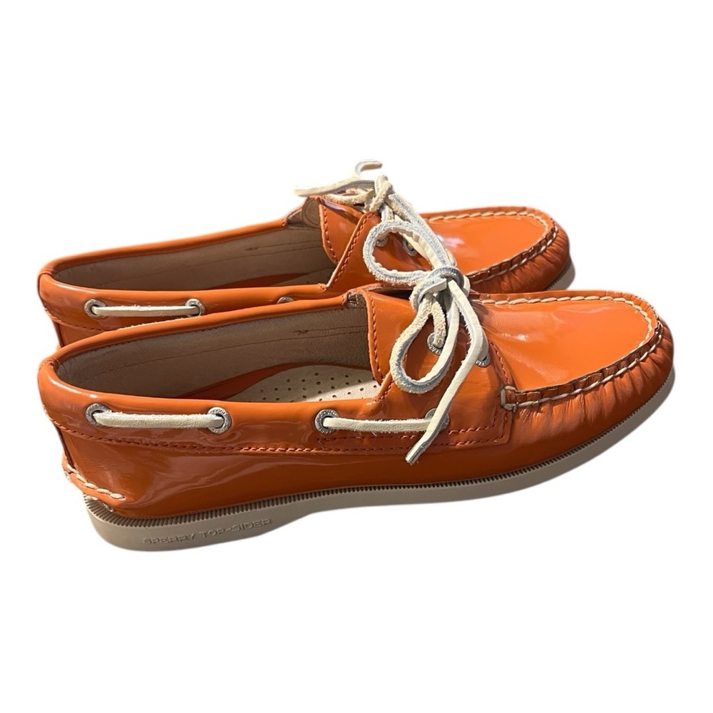 Sperry Patent Orange Leather Top-Sider Boat Shoes Lace-up Size 6M - Picture 5 of 9